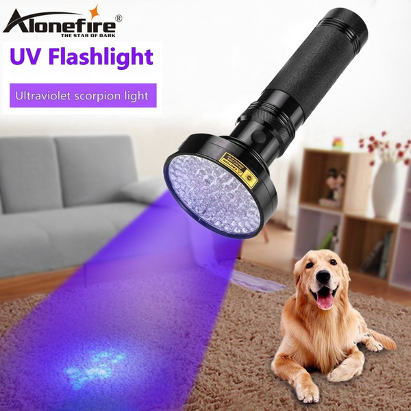 AloneFire UV Flashlight 100 LEDs 395 nm UV Detector Light for Dog Cat Urine Pet Stains Bed Bugs Scorpions Machinery Leaks Inspec check 26650