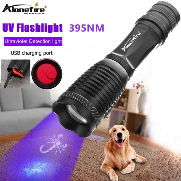 Alonefire E007-C 395nm UV Flashlight rechargeable Ultra Violet Light With Zoom Function UV Black Light Pet Urine Stains Detector 18650