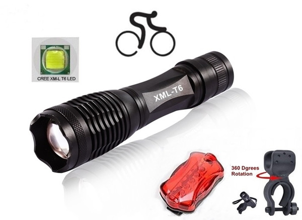 ALONEFIRE 1set E007 CREE XM-L T6 LED 3800Lumens Zoomable bicycle bike Cycling light Flashlight Torch lamp with clip/Tail lights