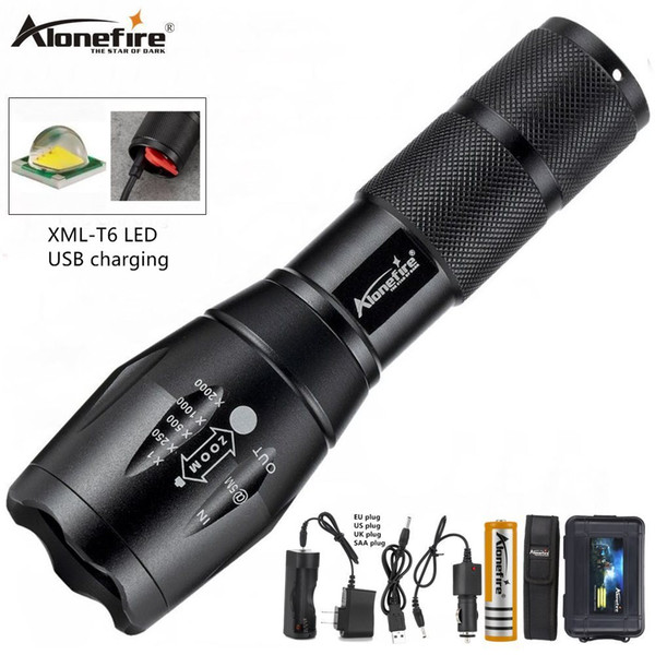 Alonefire G700-C T6 Led flashlight Ultra Bright torch Camping light USB rechargeable waterproof Zoomable Tactical hunting Search Light