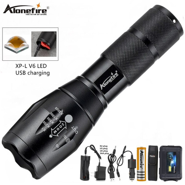 Alonefire G700-C V6 Led flashlight Ultra Bright torch Camping light USB rechargeable waterproof Zoomable Tactical hunting Search Light