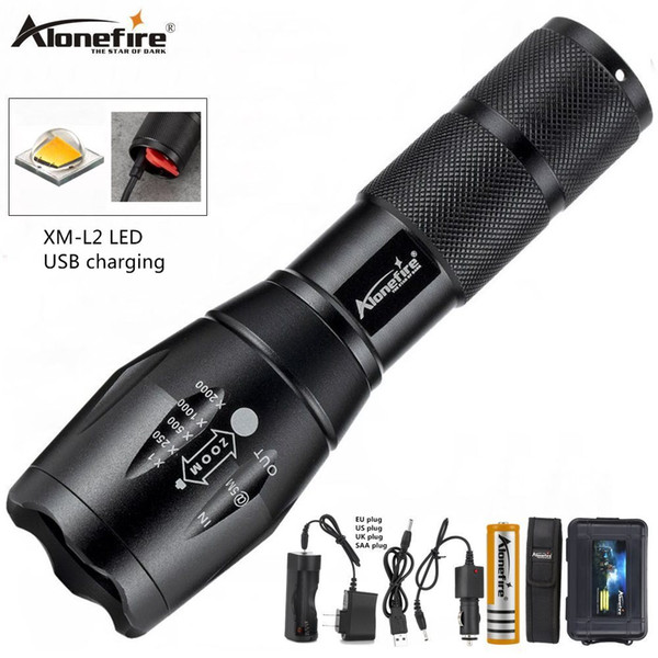 Alonefire G700-C L2 Led flashlight Ultra Bright torch Camping light USB rechargeable waterproof Zoomable Tactical hunting Search Light