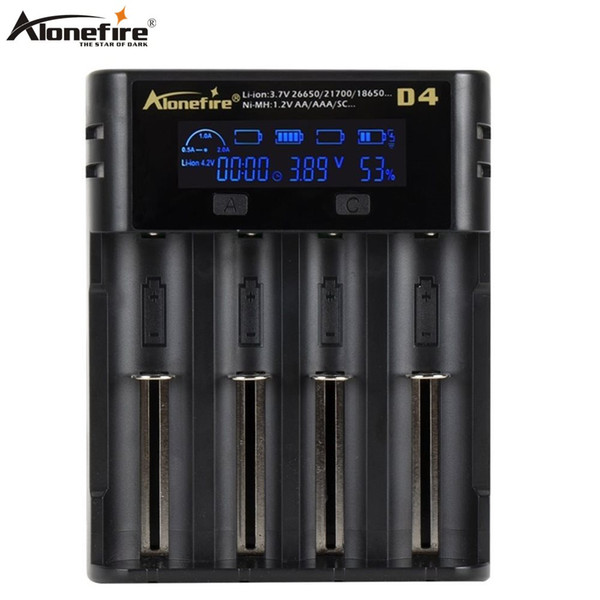 Alonefire D4 Smart Charger 18650 26650 21700 Battery LCD Screen Display USB 4 slots Charging  Intelligent 2A Fast Charger