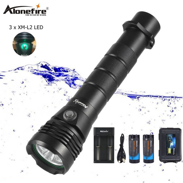 AloneFire DV44Cree LED XM-L2 Underwater Flashlight Waterproof Diving Lamp Professional Fill light Outdoor Travel Hike Exercise 26650 battery