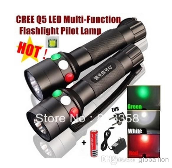 CREE Q5 LED signal light Green White Red LED Flashlight Torch Bright light signal lamp + 1x18650 Battery / Charger