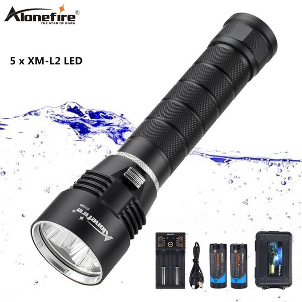 AloneFire DV56 15000Lums Diving Flashlight 5 x L2 Diving LED Torch Lamp 200M Underwater Waterproof Flash light Lantern Light Tactical huntin