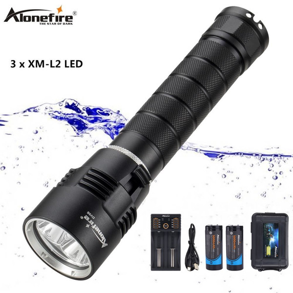 AloneFire DV55 Scuba Diving Flashlight 3 x Cree L2 LED Light Underwater Searchlight 18650 Powerful Dive Flash lights Underwater photographic