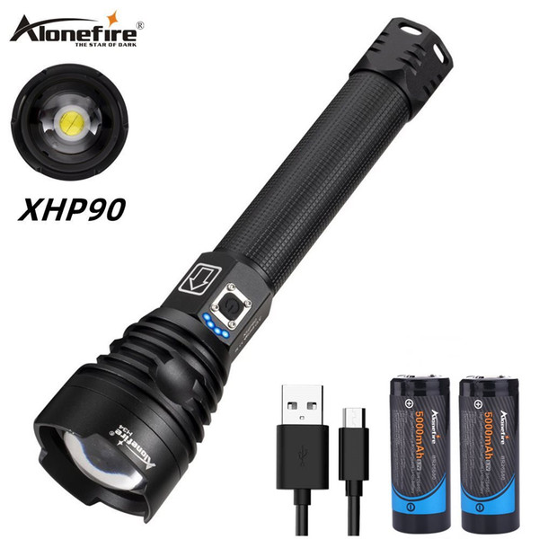 Alonefire H34 Super Powerful XHP90 LED Flashlight Waterproof Ultra Bright USB Zoom Tactical Torch 18650 26650 Rechargeable Batte Outdoor