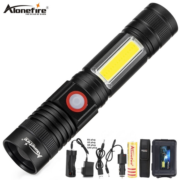 AloneFire X580 led cob Flashlight XML T6 LED Zoomable torch18650 Rechargeable For Camping Exercise Climbing Portable Search Rescue hunting