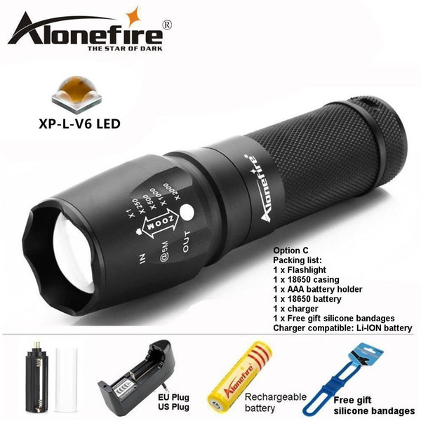 AloneFire X800 XP-L-V6 5000LM Aluminum Waterproof Zoomable CREE LED Flashlight Torch bike for Dry cell ro 1x18650 /26650 battery