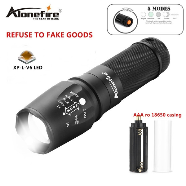 Alonefire E26 10W XP-L V6 high power led 26650 powerful flashlight cree V6 LED tactical flashlight zoomable flashlight for Dry cell ro 18650