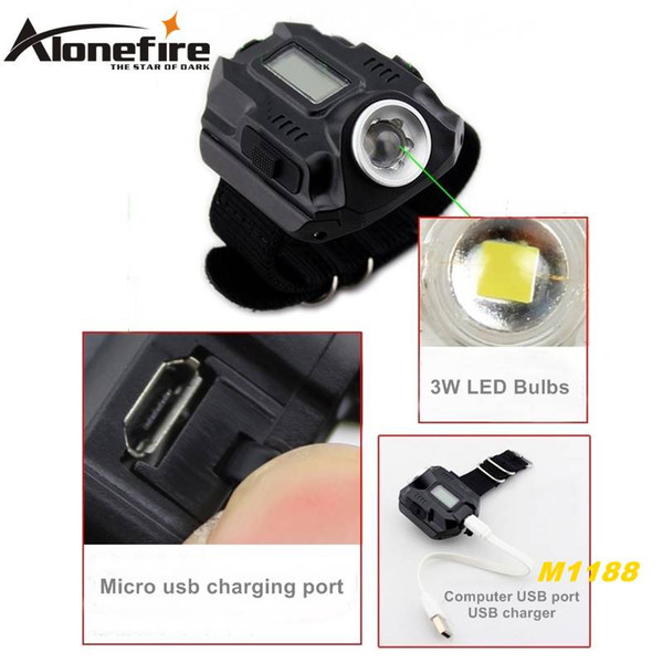 ALONEFIRE M1188 3W LED 5 model Built-in battery Tactical light Morning/Night Run Wrist lamp flashlight