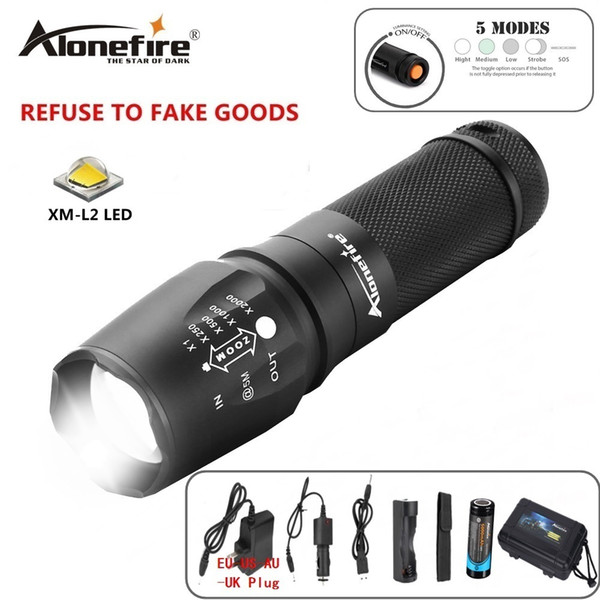 AloneFire X800 XM-L2 5000Lumens lumens led torch Zoomable led light lamp powerful torch 18650 ro 26650 battery