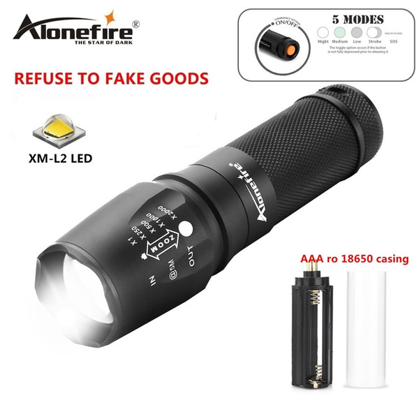 AloneFire X800 XM-L2 5000Lumens lumens led torch Zoomable led light lamp 18650 ro 26650 battery