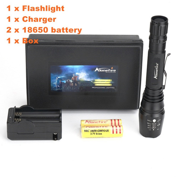 Alonefire H200 CREE XM-L T6 LED High power Hunting Waterproof Zoomable Flashlight Torch light With 2x18650 Battery Charger