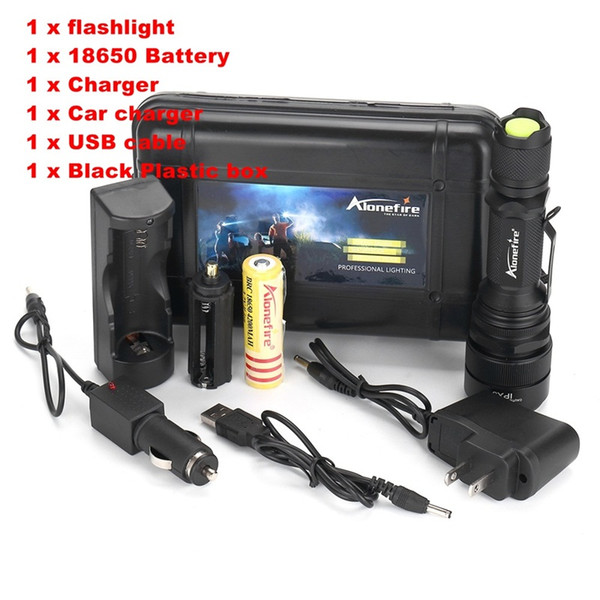 Alonefire G910 CREE XM-L T6 LED 5Mode Zoomable USB Flashlight Torch light with +1X18650 Battery and charger