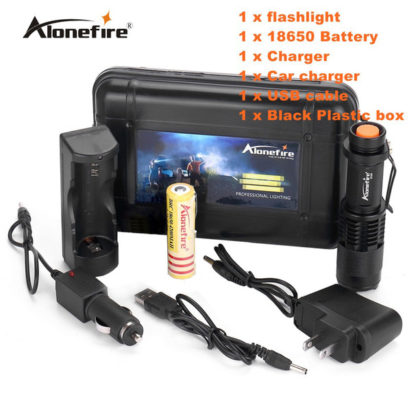 Alonefire SK98 CREE XM-L2 LED 5Mode Zoomable USB LED Flashlight Torch light with +1x18650 Battery and charger