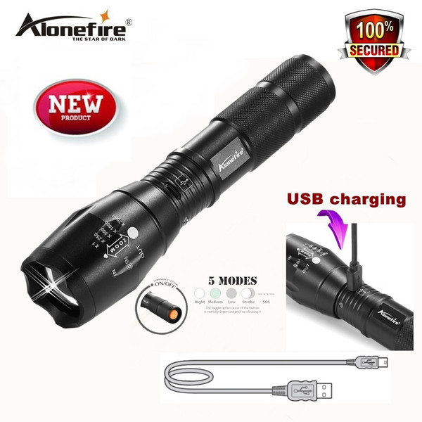 AloneFire G700-U XM-L T6 Zoomable CREE LED Flashlight Waterproof usb Rechargeable Torch light for 18650 Rechargeable Battery or AAA