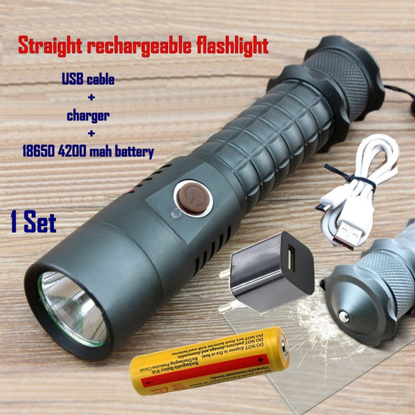 ALONEFIRE 1 Set Straight rechargeable Flashlight Self - defense, Cree XML XPE-Q5 Led Flashlight Torch Usb cable+charger+18650 battery - X2