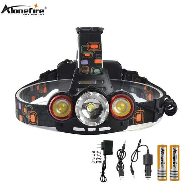 AloneFire HP93 Zoomable headlamp zoom camping light led Rechargeable Headlamp CREE XM-L T6 + 2*LTS 6000 Lumens Tactical hunting Flashlight