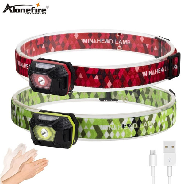 Alonefire HP45 Mini LED Headlamp IR Sensor Flashlight USB Rechargeable Portable Waterproof Headlight Lantern Exercise Climbing Lighting work