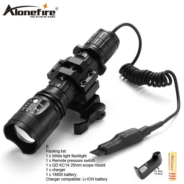 AloneFire TK400 Tactical light Torch CREE Zoomable LED flashlight XM-L2 hunting lights with remote pressure pad switch / mounts