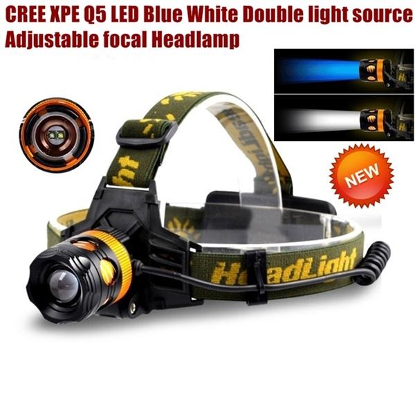 AloneFire HP82 Cree XPE Q5 2 LED Blue white Double light source Zoom led Headlamp Headlight for 1/2x18650 rechargeable battery