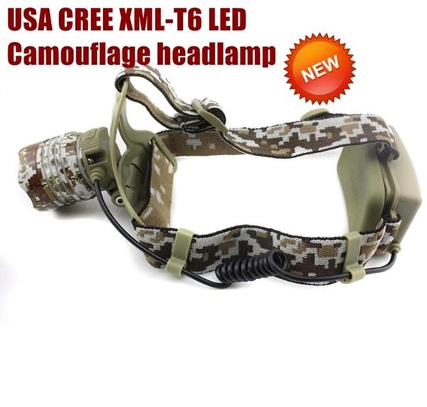 AloneFire HP07 NEW! Camouflage Headlight Cree XM-L T6 LED 2000LM led Headlamp light for 1/2 x18650 rechargeable battery