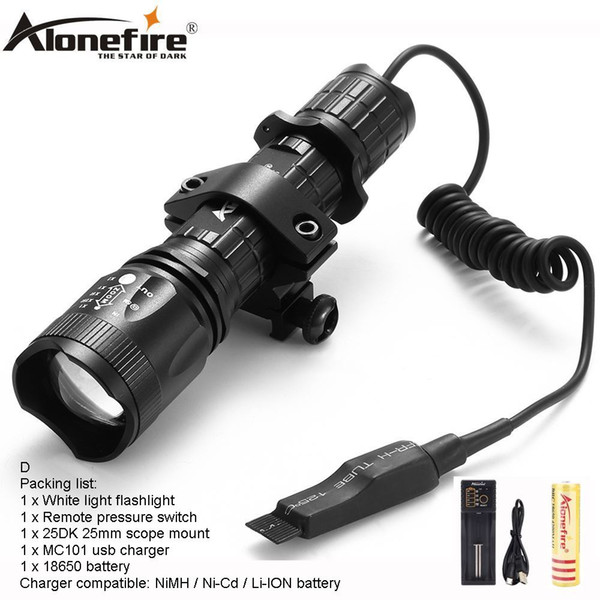 AloneFire TK400 Tactical light cree xml L2 led hunting flashlight zoom torch Mount Pressure Switch for Hunting 1 x 18650 battery