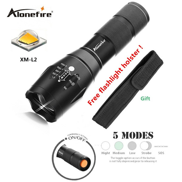 AloneFire G700/E17 Bright XM-L2 4000LM LED Tactical Flashlight Portable Waterproof Torch with Adjustable Focus and 5 Modes for Camping