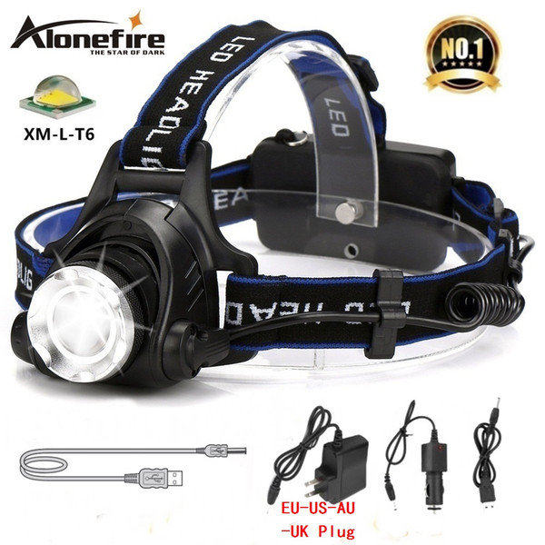 AloneFire HP79 CREE XM-L-T6 LED 3800Lumens Zoomable Rechargeable Headlight LED Headlamp Bicycle light Searchlight For 2x18650 Battery