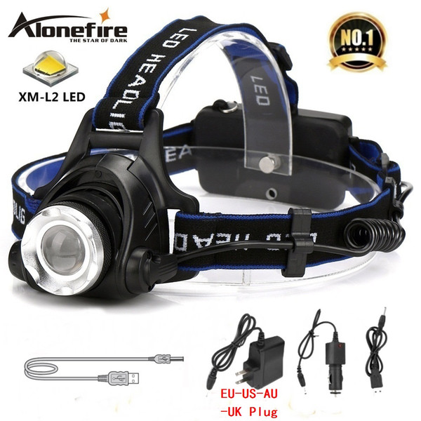 AloneFire HP79 CREE XM-L2 LED 4000 Lumens Rechargeable Zoom Headlight LED Headlamp CREE For 2x18650 Battery+ Charger+Car charger