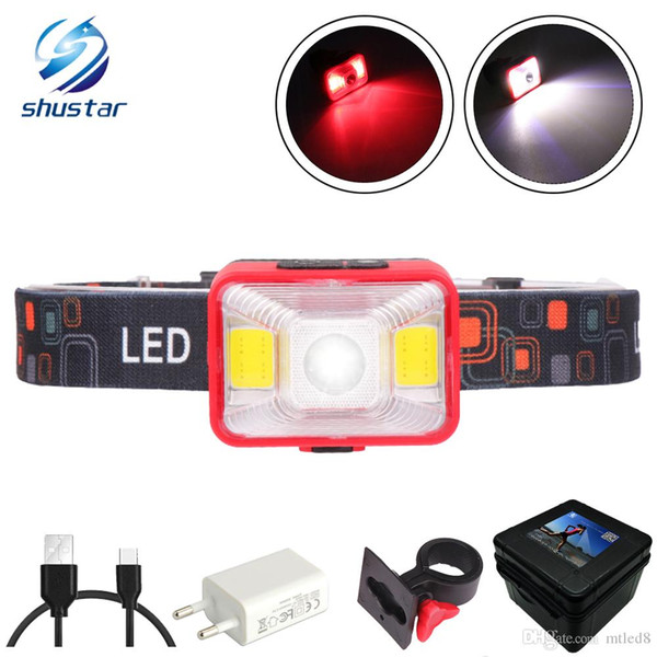 Rechargeable LED Headlamp 5 Lighting Modes Headlight Working Lamp Red light + white light For outdoor activities at night