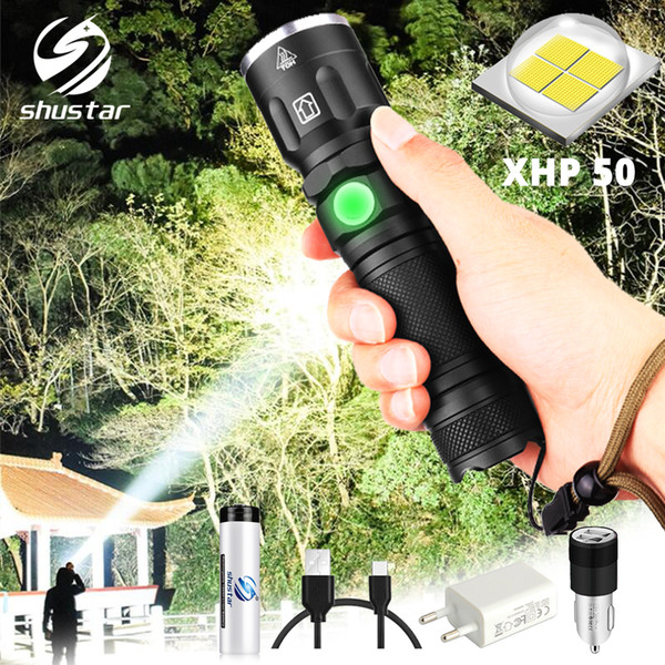 Super bright XHP50 LED Flashlight Waterproof 5 lighting modes Zoomable Torch Use 18650 or 26650 battery for outdoor adventures