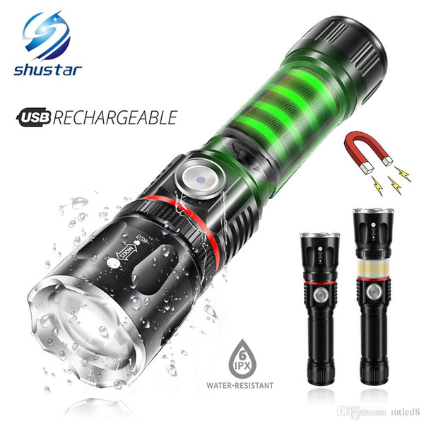 USB Charging High-end LED Flashlight Surrounding COB lamp + Tail magnet design Support zoom 4 lighting modes Waterproof Torch