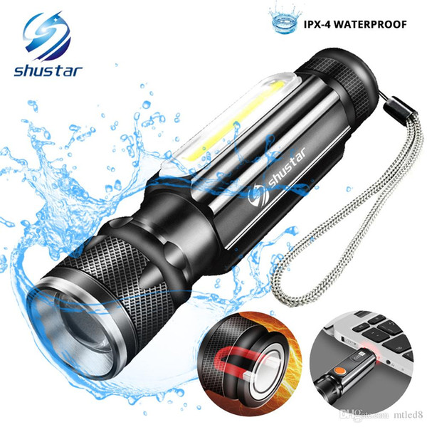 Rechargeable LED Flashlight COB Work light Bicycle Light Zoomable Torch 4 lighting modes Used for camping, cycling, work, etc