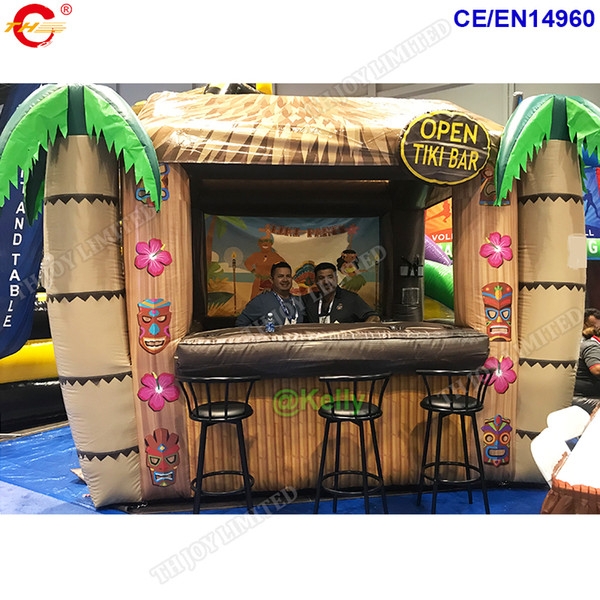 free door shipping custom made Portable inflatable Tiki hut bar for summer beach inflatable tiki bar snack booths with printing