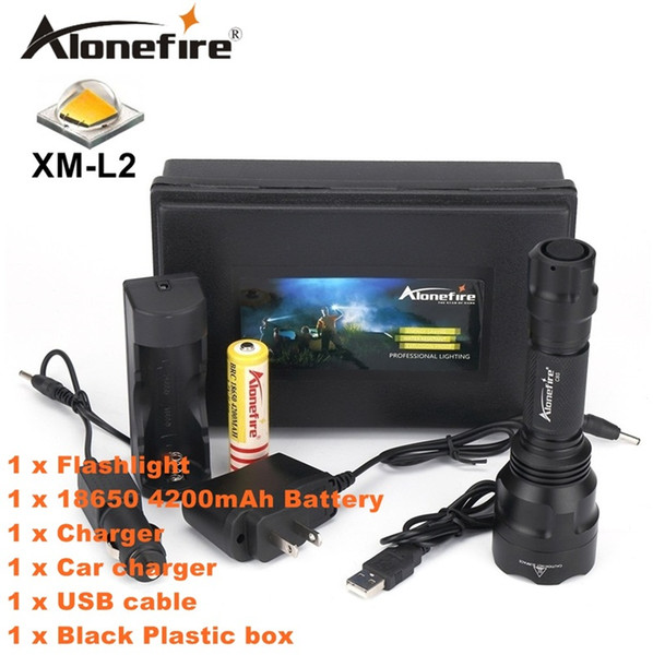 ALONEFIR C8s Cree XM-L2 LED Tactical Flashlight Torch light With USB charger and 18650 Rechargeable battery