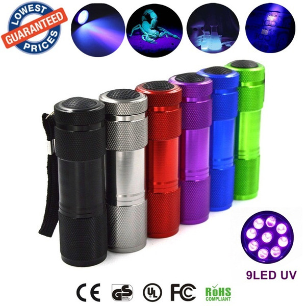 Aluminium Invisible Blacklight Ink Marker 9LED 9 LED UV Ultra Violet Mini Flashlight Torch Light Lamp