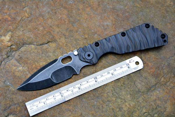 Strider SMF tactical folding knife Y-START D2 high speed steel black stonewashed TC4 flame texture handle outdoor survival knife