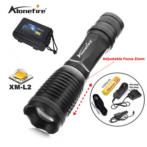 100% AUTHENTIC E007 CREE XML L2 2200Lm 5 Mode Zoom rechargeable CREE LED Flashlight torches lamp+1x18650 Battery charger/car charger/Holster