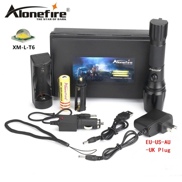 Alonefire G900 CREE XM-L T6 LED Aluminum Waterproof Zoomable Flashlight Torch light With 18650 Rechargeable Battery And Charger