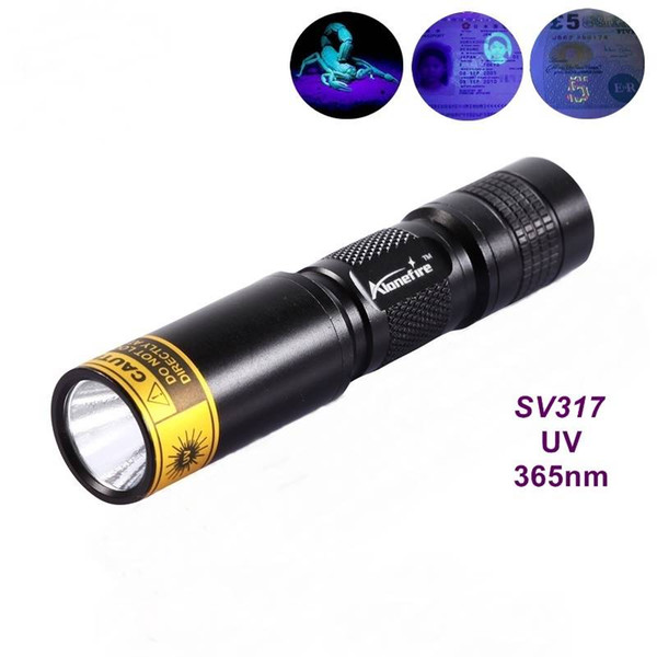 ALONEFIRE SV317 365nm Mini rechargeable UV ultraviolet light detector lamp flashlight For 1 * AA / 14500 battery