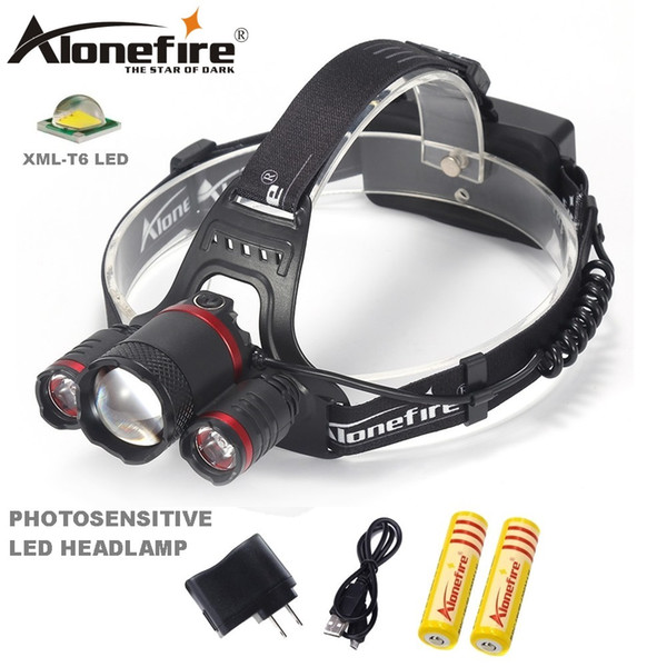 AloneFire HP33 Rechargeable XML T6 zoom LED headlamp Photosensitive HeadLamp Sensor headlights Camping Fishing headlight for 2X18650 battery