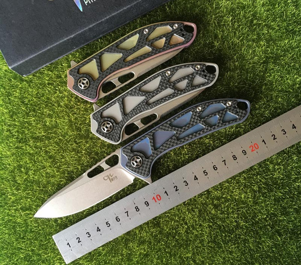 New CH3509 Folding knife D2 blade ceramic ball bearing washer TC4& CF handle Outdoor Camping Hunting Pocket knife for man gift free shipping