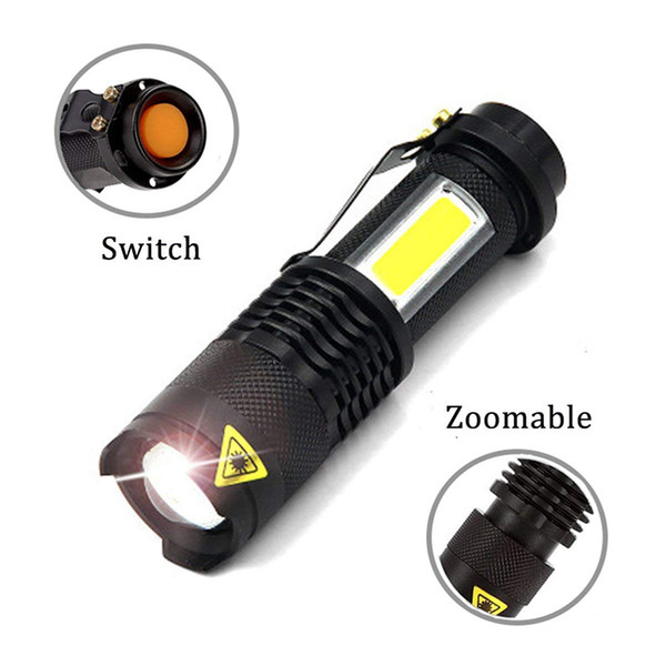 Portable LED Flashlight Q5 +COB Mini Black 2000LM Waterproof Zoom LED Torch penlight Use AA 14500 Battery Lighting