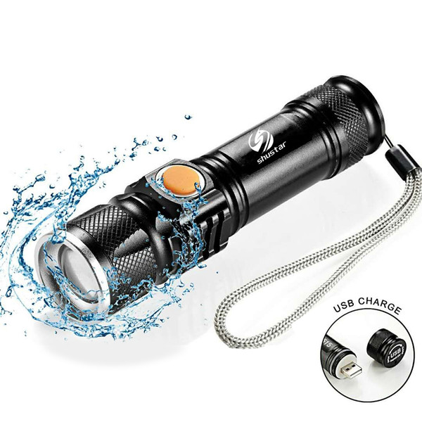 USB Inside Battery T6 Powerful 2000LM Led Flashlight Portable Light Rechargeable Tactical LED Torches Zoom Flashlight