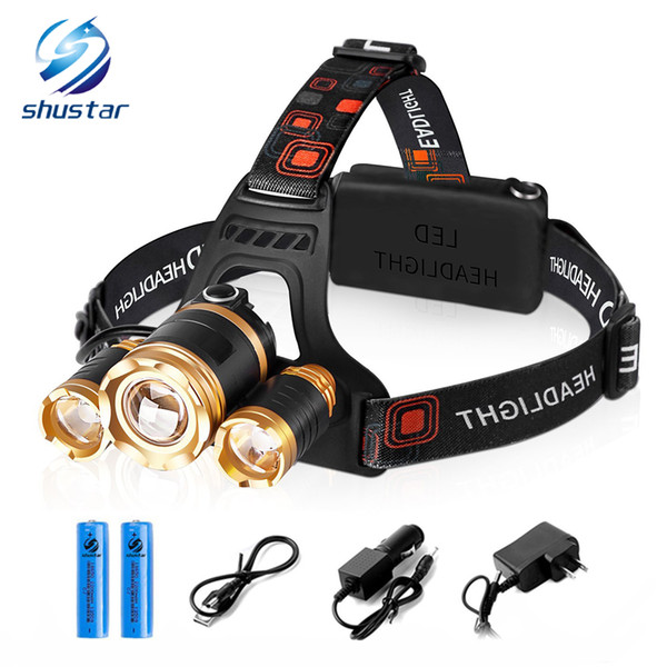 Shustar 3pcs T6 led headlamp headlight 10000 lumens led head lamp camp hike emergency light fishing outdoor equipment