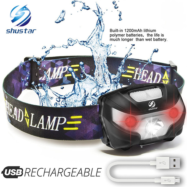 Shustar LED Headlamp Rechargeable Running Headlamps USB 5W Headlight Perfect for Fishing Camping Hiking with White and Red Lights