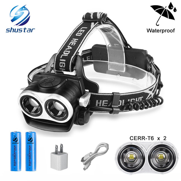 Shustar 8000LM 2xT6 Led Headlamp Zoomable Headlight Waterproof Head Torch flashlight Head lamp Fishing Hunting Light